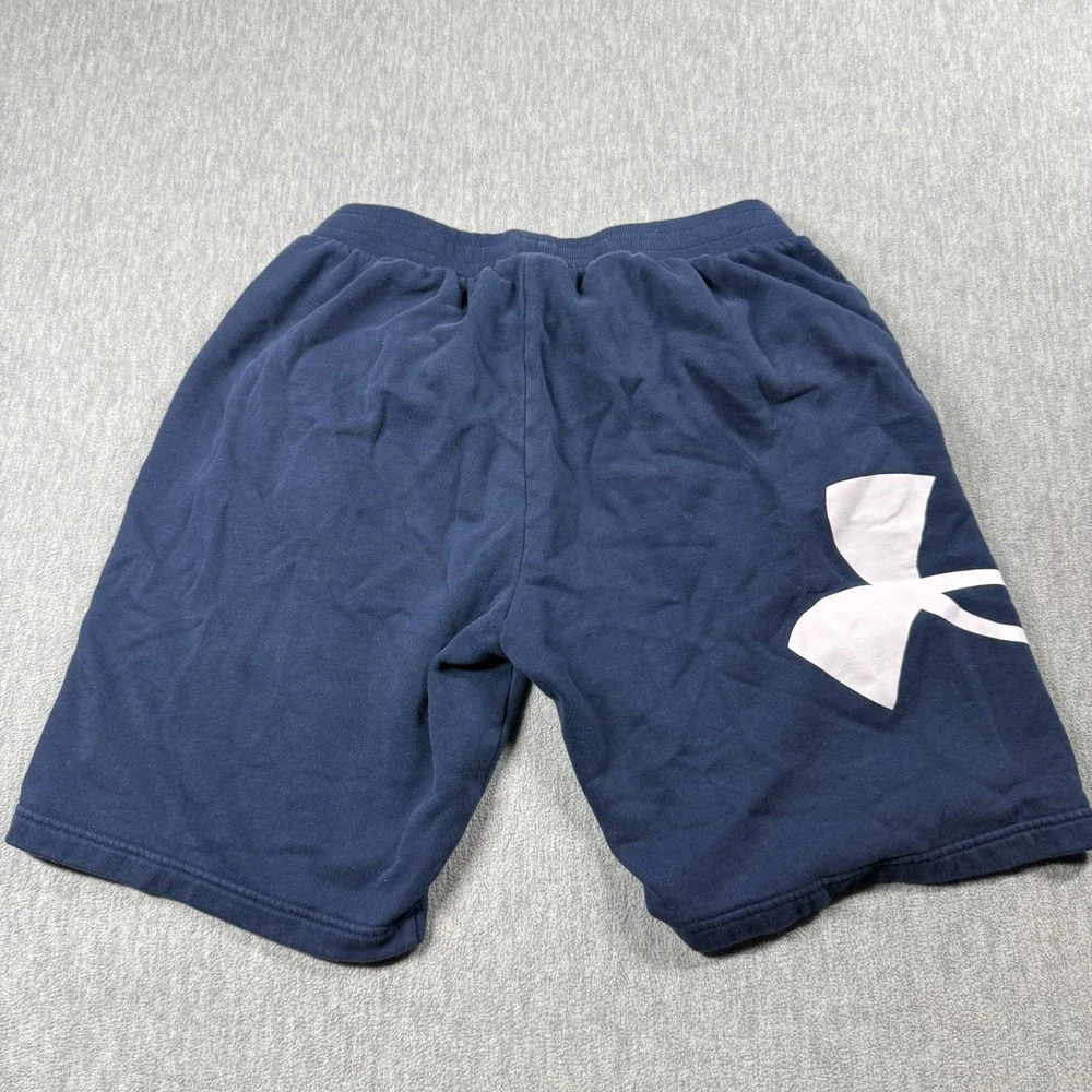 Under Armour Shorts Mens Large Navy Cotton Rival Fleece Big Logo Sweat Active Gy